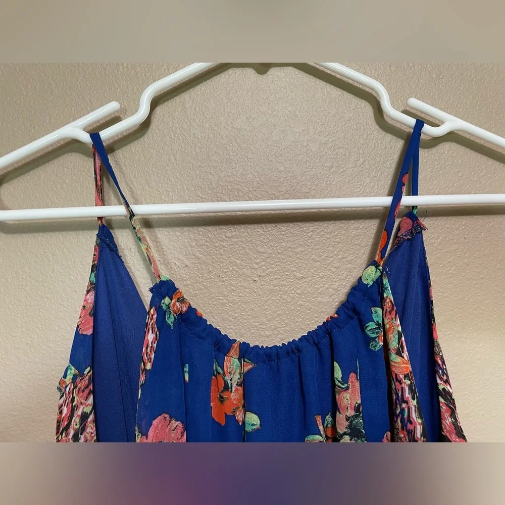 City Studio Blue & Red Floral Long Summer Beach Vacation Maxi Dress - Picture 3 of 7